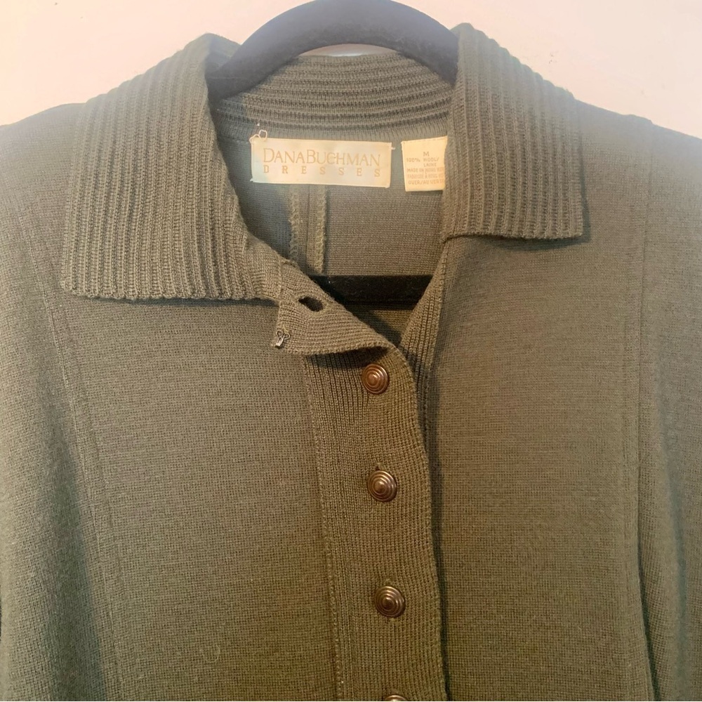 Vintage Dana Bachman 100% Wool Hunter Green Long sleeve Dress Size Medium - Picture 2 of 9